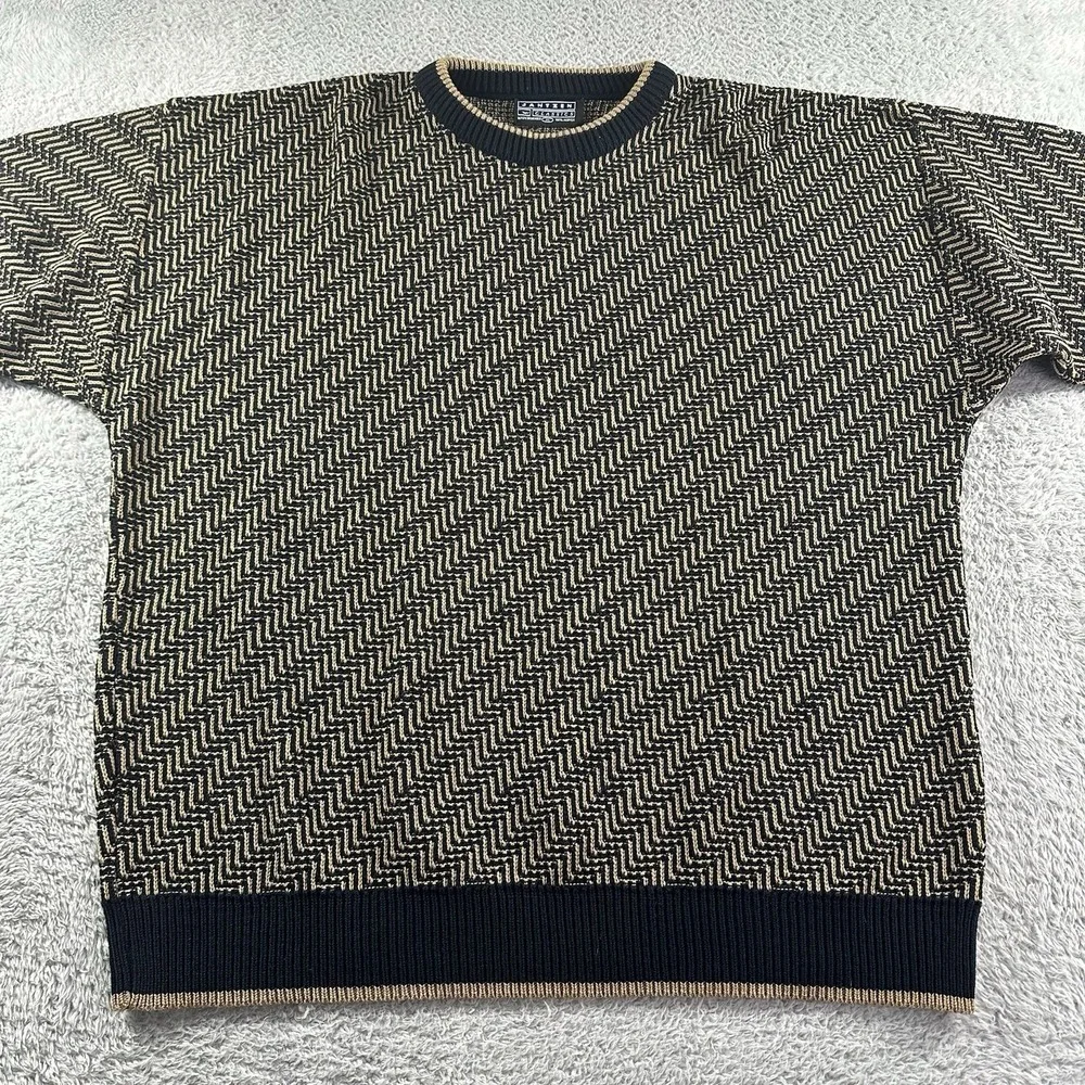 Vintage Jantzen‎ Pattern Sweater Mens XL Geometric Brown Black Grandpacore Retro